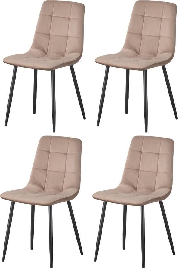 Better Nights Sarah Eetkamerstoel fluweel beige zwart metalen poten set van 4