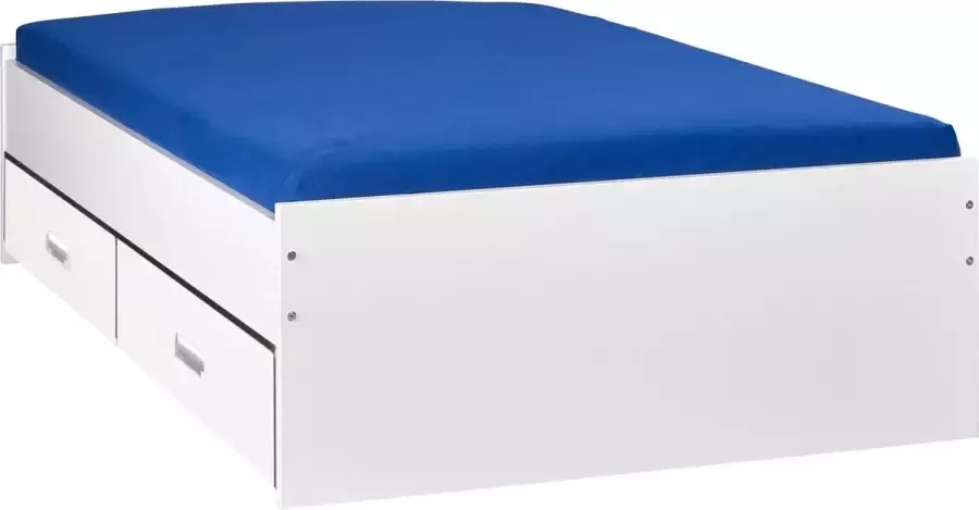 Beuk Bed met opbergruimte 120x200 Wit Inclusief witte lades 4 stuks 60cm diep