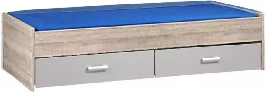 Beuk Bed met opbergruimte 90x200 Donker Grijs Hout Inclusief aluminium lades 2 stuks 83cm diep