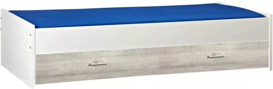 Beuk Bed met opbergruimte 90x200 Wit Inclusief donkergrijs houten bedlade