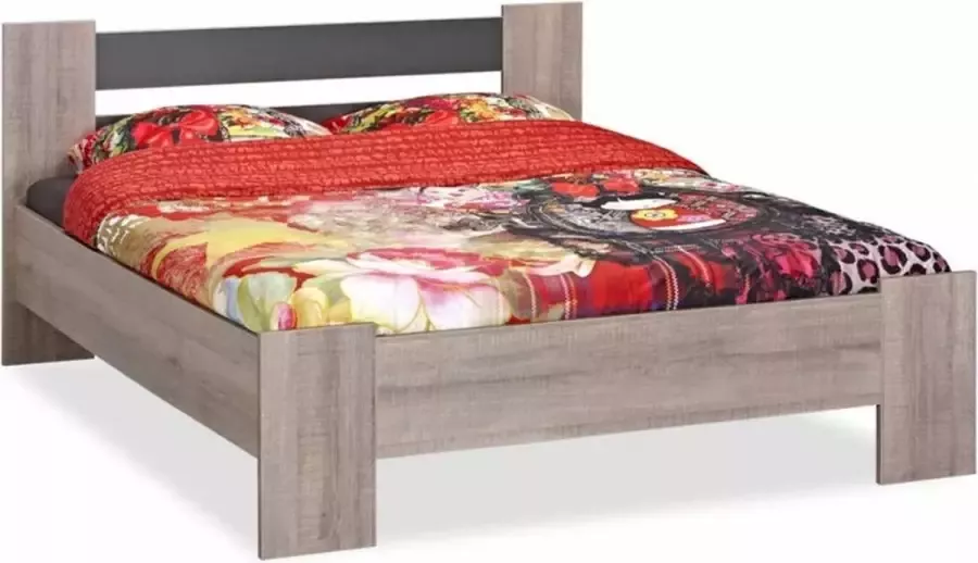 Beuk Bedframe 140x200 Donker grijs hout Baarle-Nassau incl. middenbalk