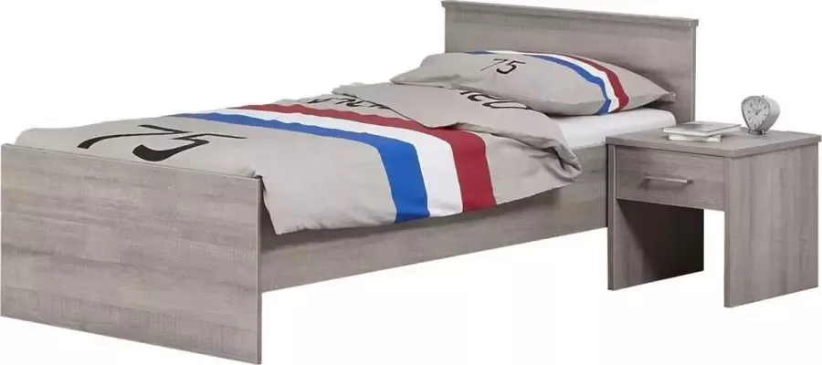 Beuk Bedframe 90X210 cm Donker Grijs Hout Bavel