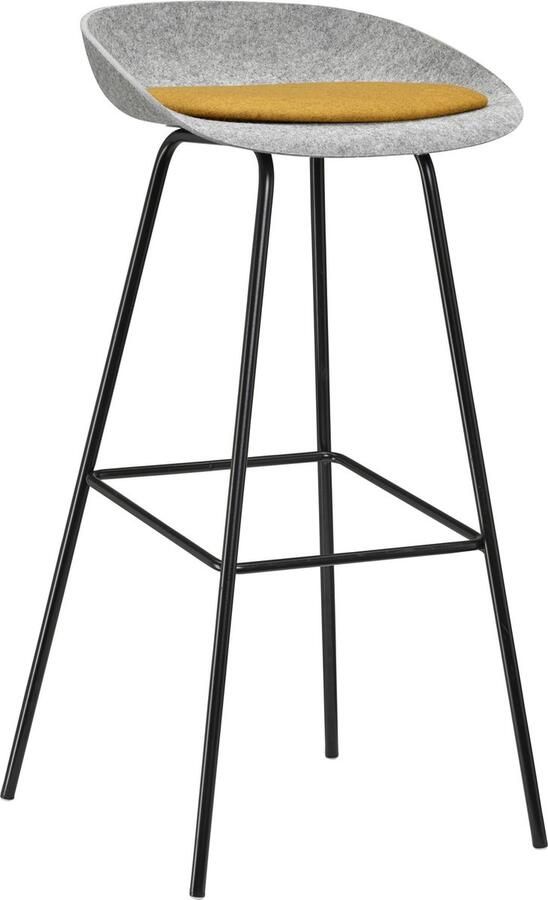 Beuk Felt High PET Stoel Lichtgrijs Zwart Frame 100% recycle plastic en staal Zitting Geel Oranje (Fair Furniture Group – Nederlands Familiebedrijf)