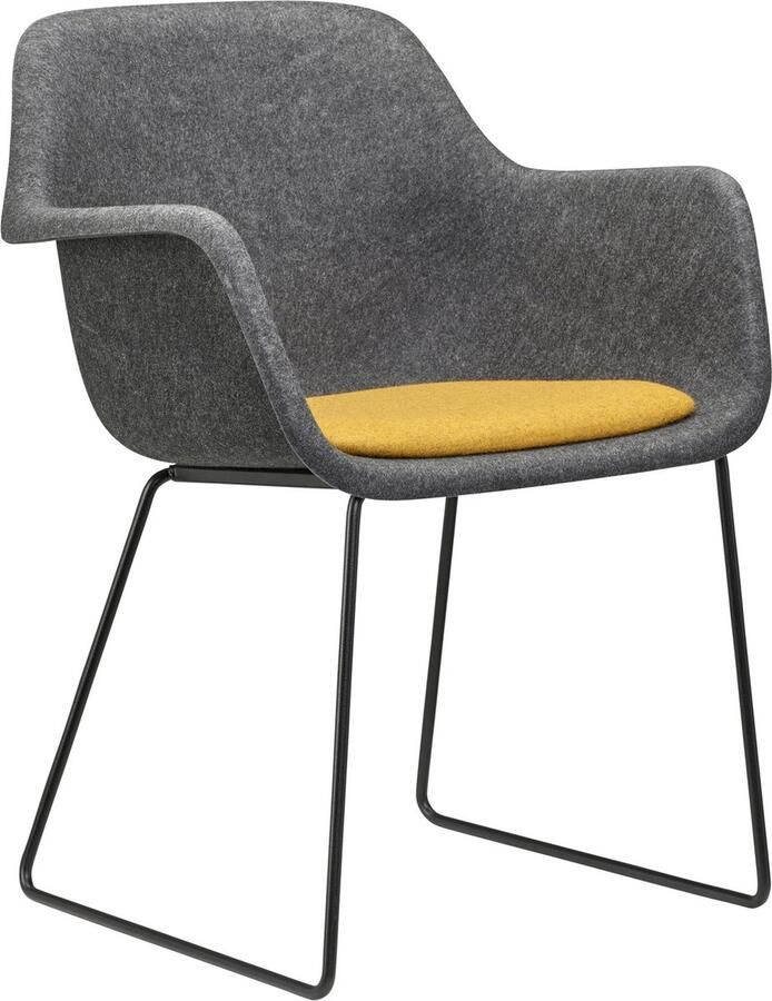 Beuk Felt PET Stoel Antraciet Zwart Frame 100% recycle plastic en staal Zitting Geel Oranje (Fair Furniture Group – Nederlands Familiebedrijf)