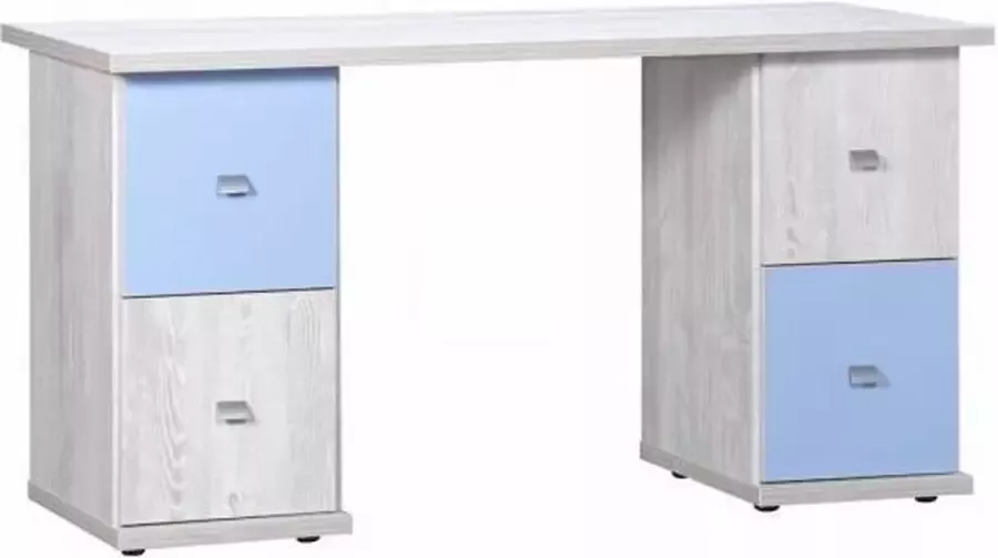 Beuk Bureau Met Opberg Licht Grijs Hout Blauw Deuren Son