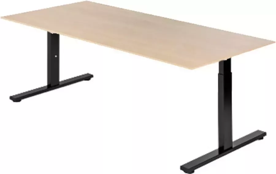 Beuk Presto R Zit bureau Handmatig 65-89 cm 200x80 Eiken Whitewash Zwart frame