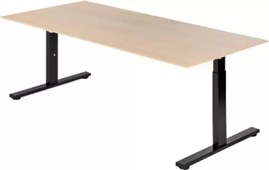 Beuk Presto R Zit Sta Bureau Electrisch 65-130 cm- 120x80 Eiken Whitewash Zwart frame