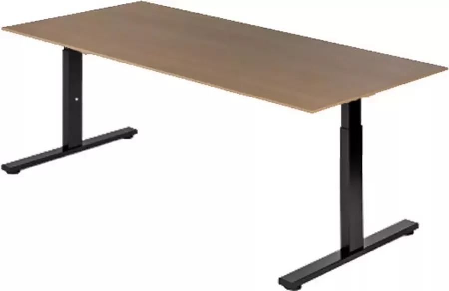 Beuk Presto R Zit Sta Bureau Electrisch 65-130 cm- 140x80 Noten Zwart frame