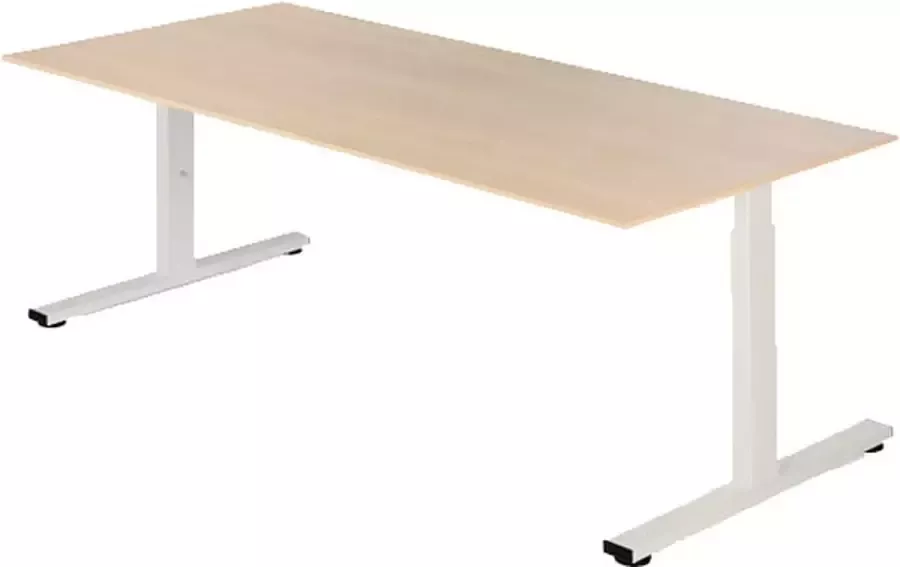 Beuk Presto R Zit Sta Bureau Electrisch 65-130 cm- 160x80 Eiken Whitewash Wit frame