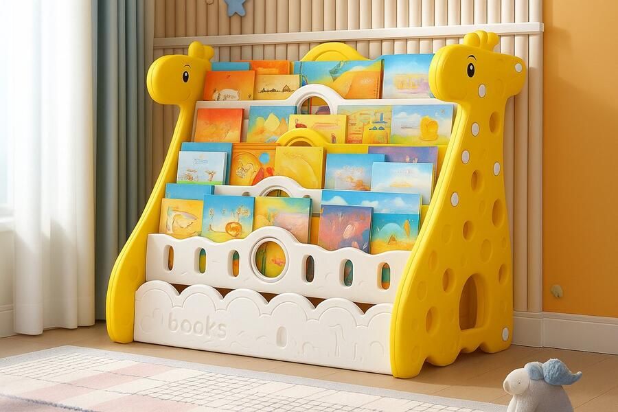 Beyo-living Kinderboekenplank- Kinderboekenkast Klassieke design boekenplank- boekenkast Opbergplank Boekenkplank 4 niveaus voor kinderkamers Scholen Kantoor-Ontvangstruimte-Blauw