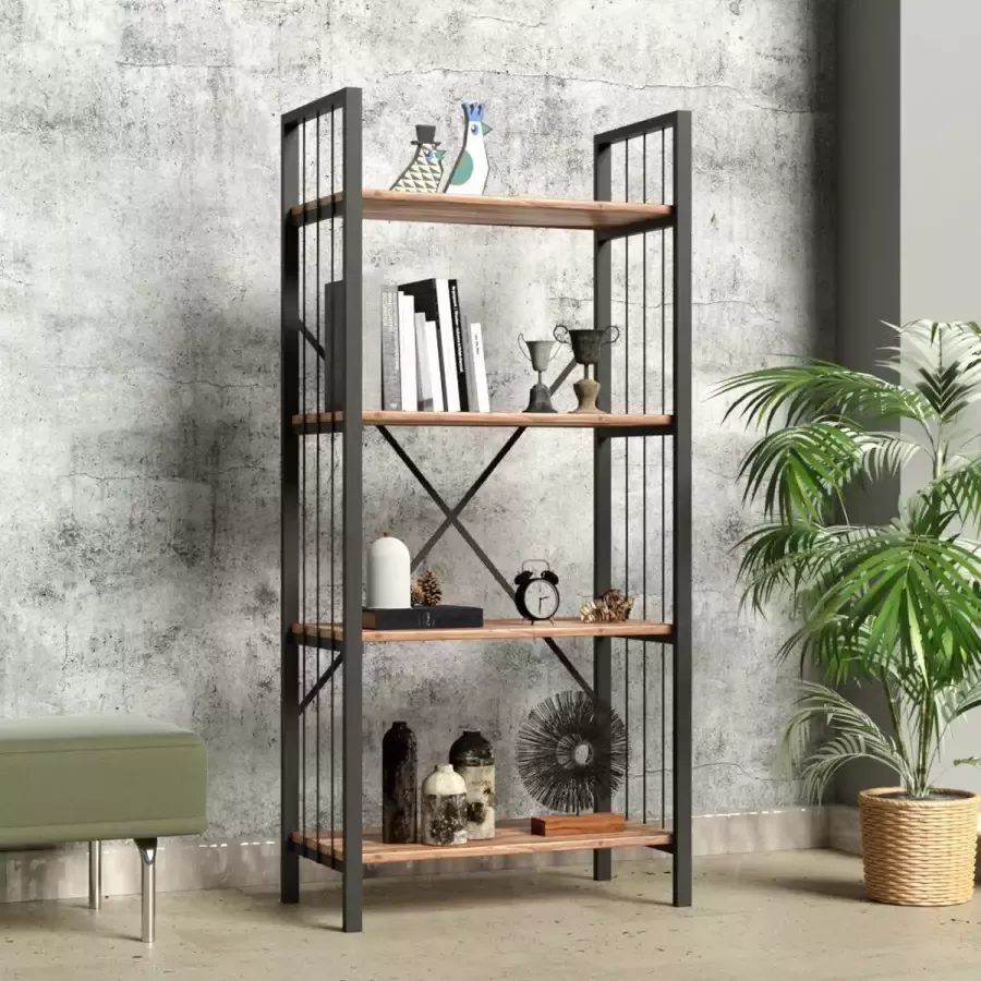 BFD Boekenkast Vakkenkast Industrieel Modern Design Hout Metaal Bruin Zwart 60x30x150