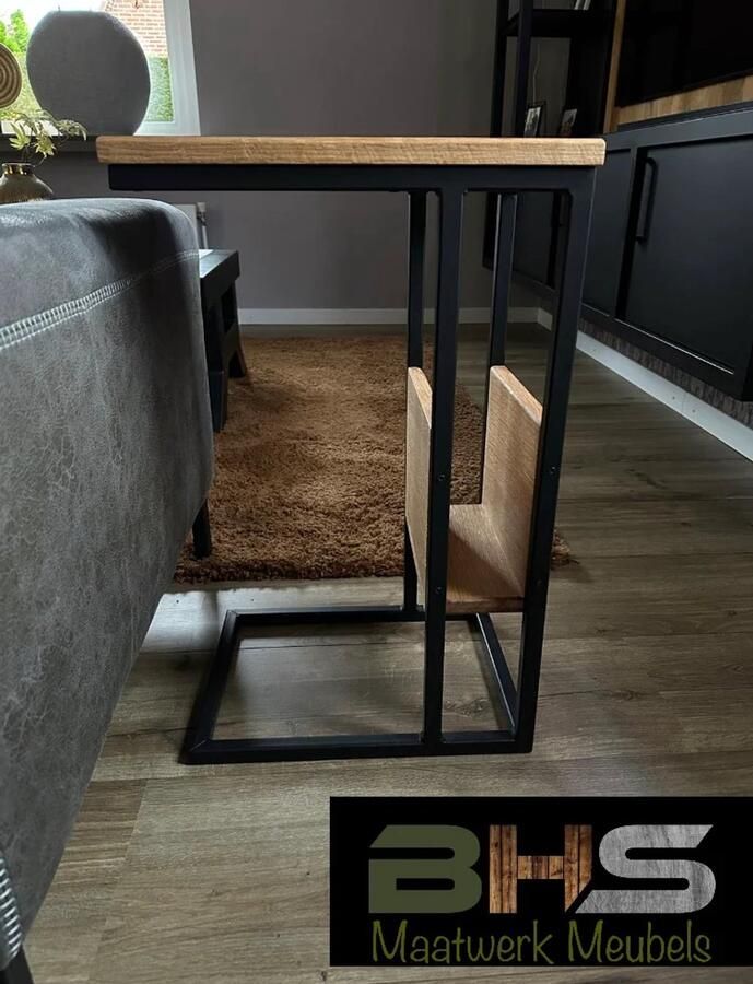 BHS Maatwerk Meubels BHS Sidetable banktafel met lectuurbak Laptoptafel Banktafel Industrieel Eikenhout Staal