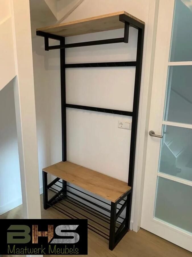 BHS Maatwerk Meubels BHS Staande kapstok `Urk' Staal Massief eikenhout Schoenenrekken