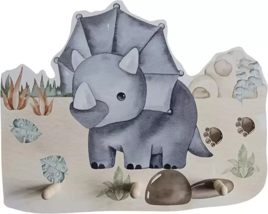 Bi & Li Creaties Kinderkapstok babykamer kinderkamer Kapstok dino Hout Wandkapstok Inclusief bevestigingsmateriaal babykamer 3 haakjes Babykameraccessoires 45x30 cm