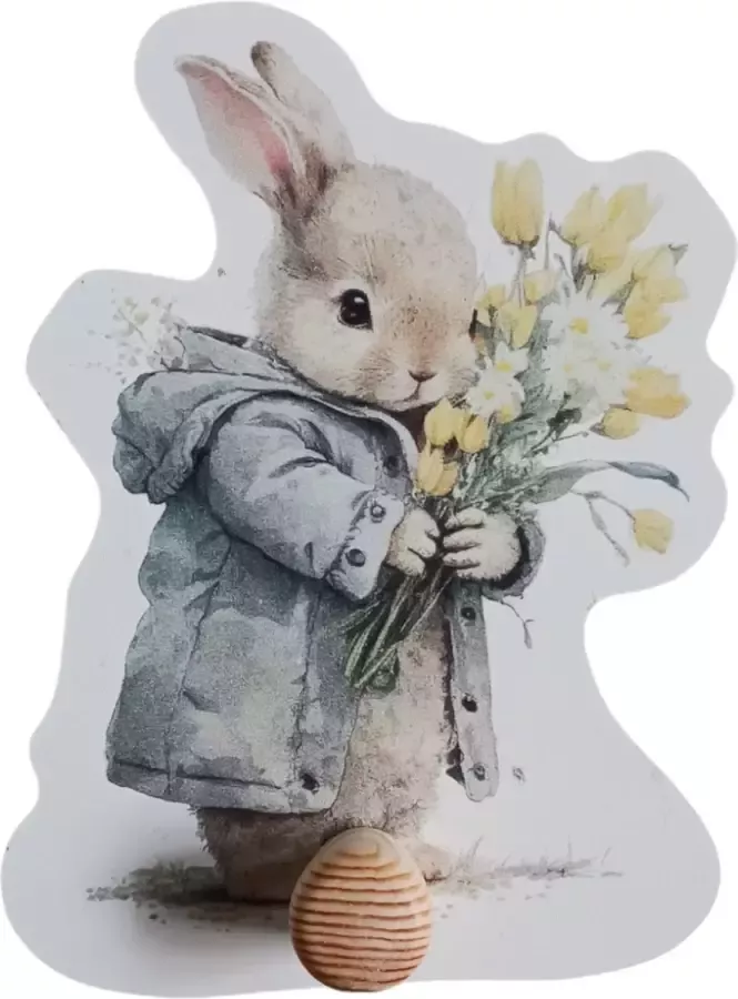 Bi & Li Creaties Kinderkapstok babykamer kinderkamer Kapstok met Konijn dieren konijn met tulpen bloemen Spring collectie Kapstok hangend Hout Wandkapstok Inclusief bevestigingsmateriaal babykamer haakjes Babykameraccessoires 15x15 cm