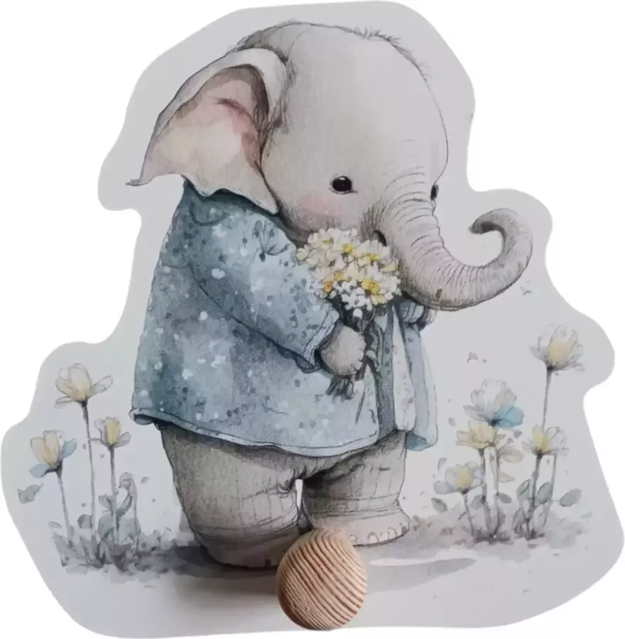 Bi & Li Creaties Kinderkapstok babykamer kinderkamer Kapstok met olifantje bloemen dieren Spring collectie Kapstok hangend Hout Wandkapstok Inclusief bevestigingsmateriaal babykamer haakjes Babykameraccessoires 15x15 cm