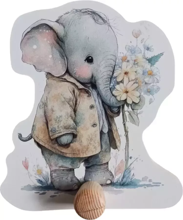 Bi & Li Creaties Kinderkapstok babykamer kinderkamer Kapstok met olifantje dieren bloemen Spring collectie Kapstok hangend Hout Wandkapstok Inclusief bevestigingsmateriaal babykamer haakjes Babykameraccessoires 15x15 cm
