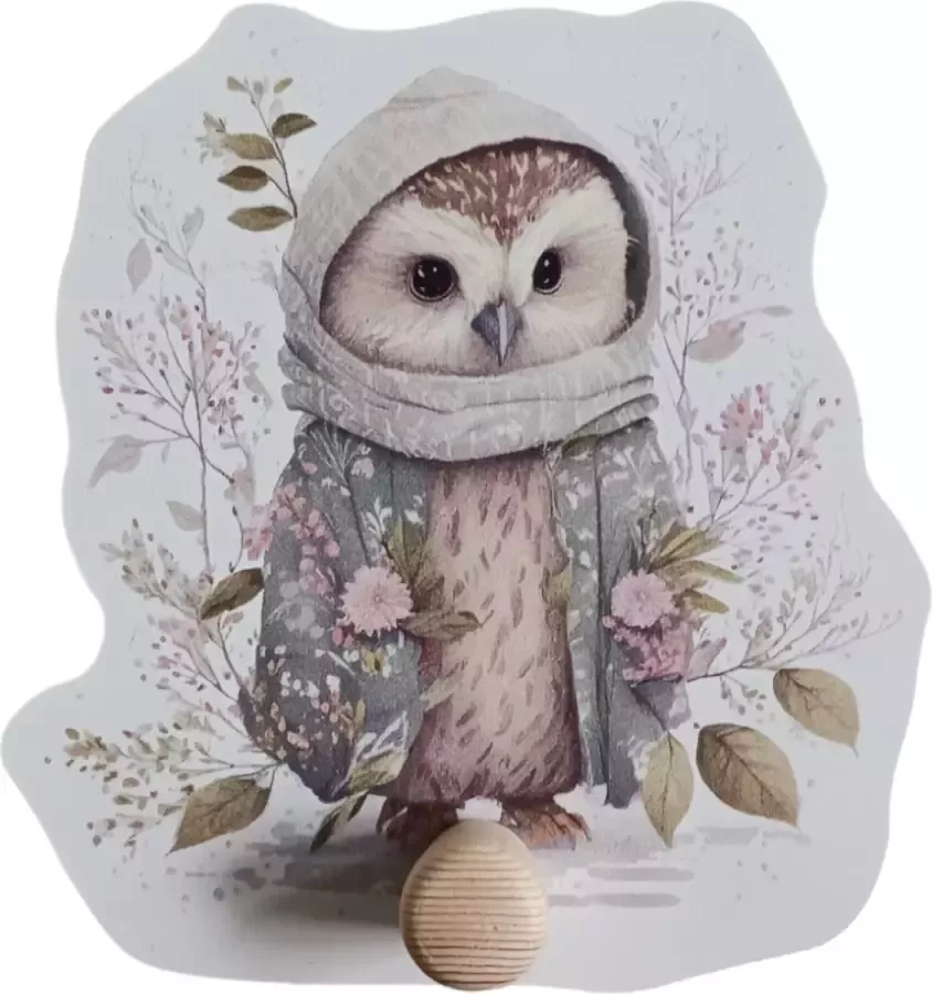 Bi & Li Creaties Kinderkapstok babykamer kinderkamer Kapstok met uil Spring collectie bloemen Kapstok hangend Hout Wandkapstok Inclusief bevestigingsmateriaal babykamer haakjes Babykameraccessoires 15x15 cm