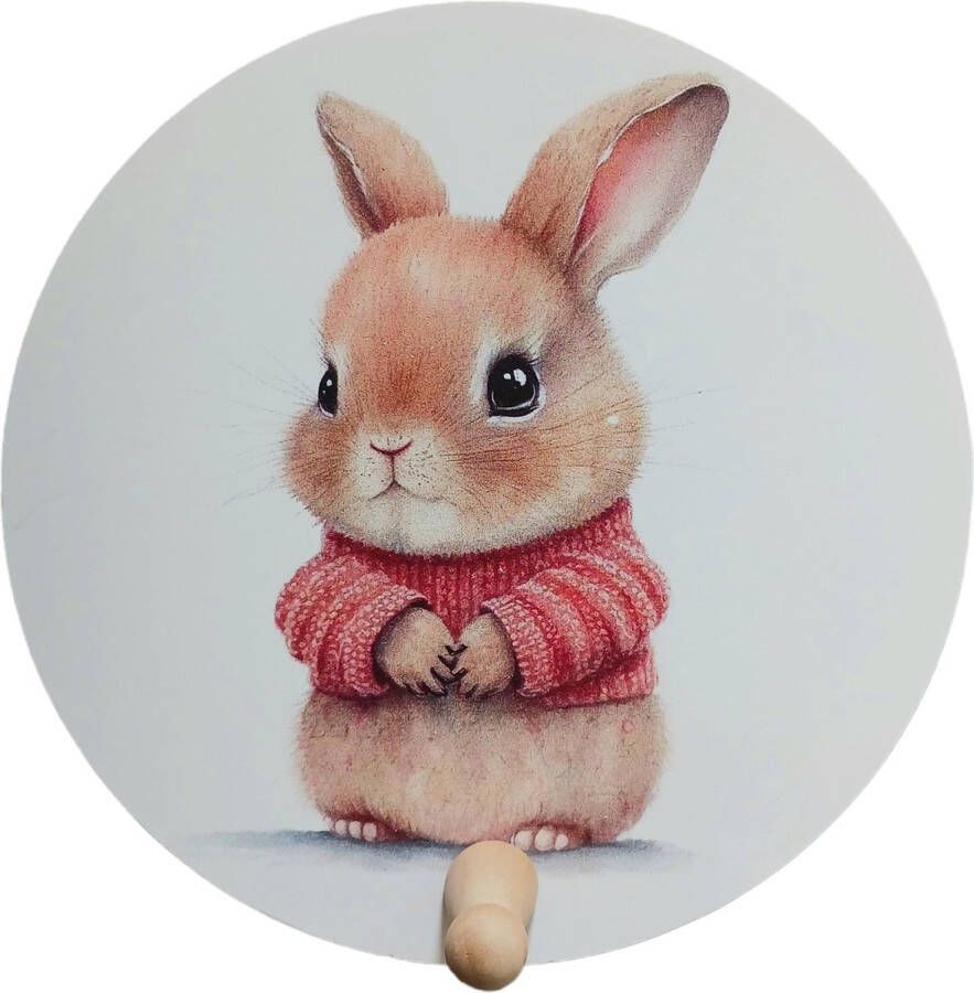 Bi & Li Creaties Kinderkapstok babykamer kinderkamer Winter konijntje Kerstaccessoires Multiplex Wandkapstok Inclusief bevestigingsmateriaal Babykameraccessoires Ø20cm 0 8mm dik