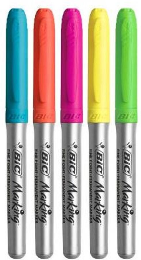 BIC 968410 markeerstift 5 stuk(s) Kegelvormig punt Blauw Groen Oranje Roze Geel
