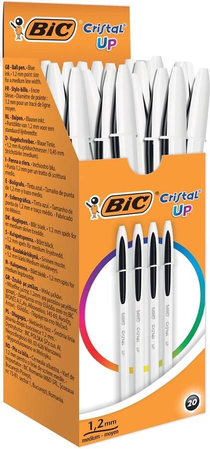 BIC Cristal Up Balpennen Zwart Doos van 20 Stuks Medium Punt 1 2 mm