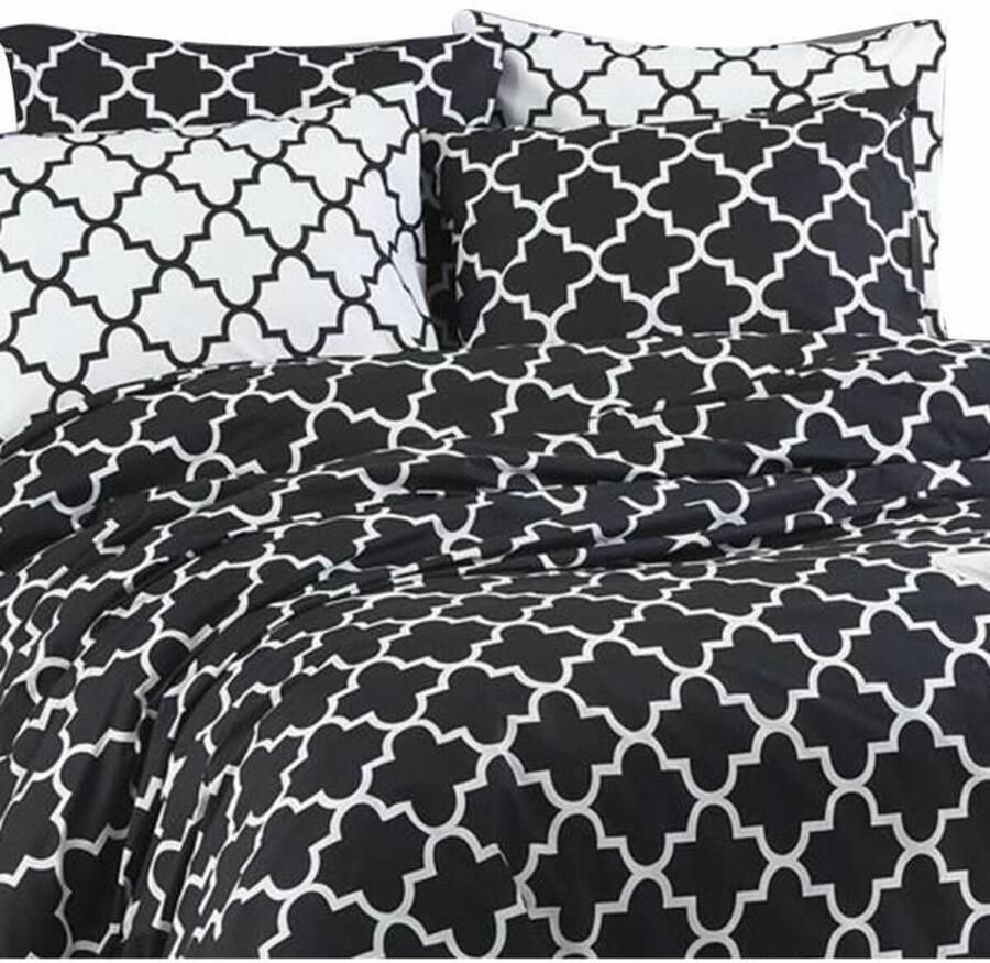 Bigbuy Home Dekbedovertrek set Zwart Bed van 200 3 Onderdelen