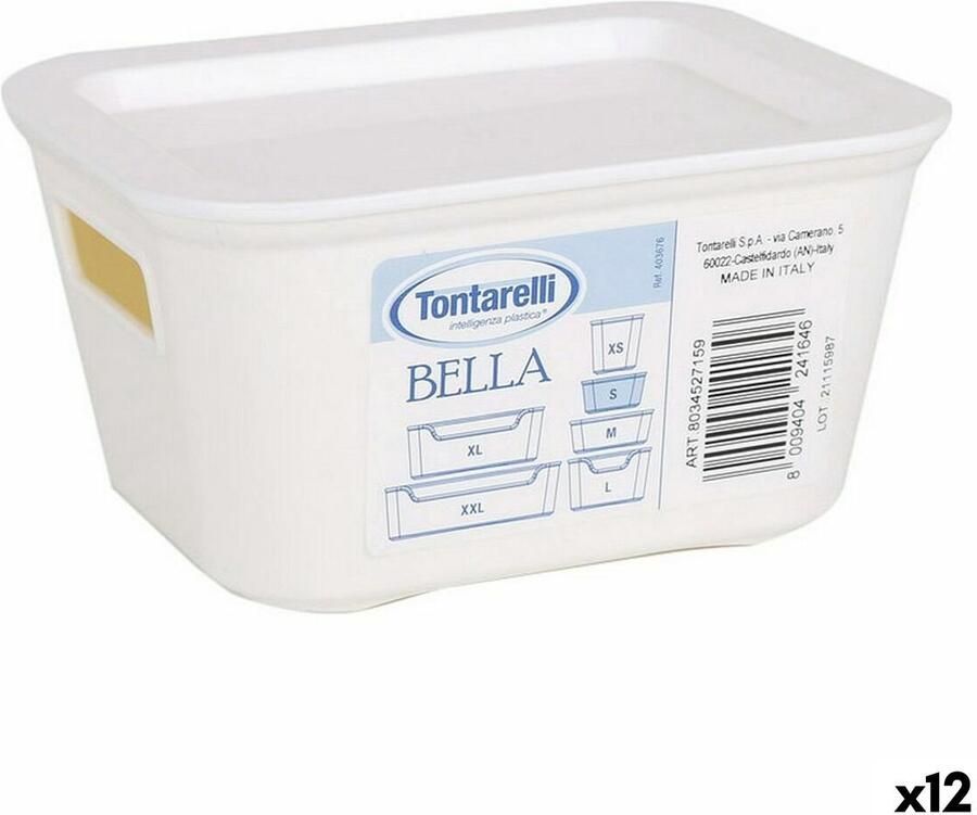 Bigbuy Home Opbergbak met Deksel Bella Wit 13 9 x 11 4 x 7 2 cm (12 Stuks)