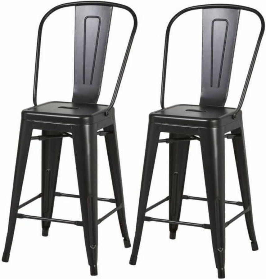 Cstore Set van 2 industriële metalen krukken Zwart L 30.5 x D 30.5 x H 61 cm MECANO