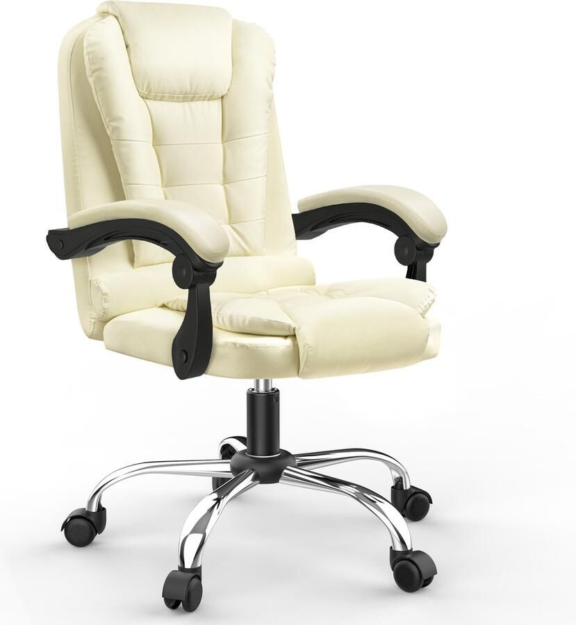 BIGZZIA Ergonomische bureaustoel In hoogte verstelbaar Draaibaar Dubbele dikke vulling Lichtgeel