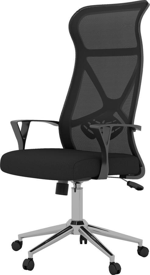 BIGZZIA Ergonomische bureaustoel Mesh bureaustoel met hoge rug In hoogte verstelbaar en 360° draaibaar Belastbaar tot 150 kg Zwart