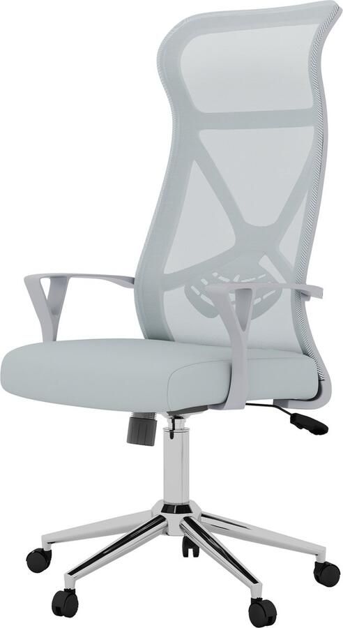 BIGZZIA Ergonomische bureaustoel Mesh bureaustoel met hoge rug In hoogte verstelbaar en 360° draaibaar Belastbaar tot 150 kg Grijs