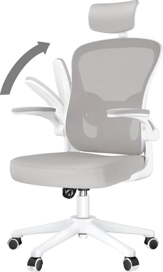 BIGZZIA Bureaustoel Ergonomische Fauteuil met 2D Armleggers Hoogte Hoofdsteun Lendensteun Verstelbare Rugleuning Grijs