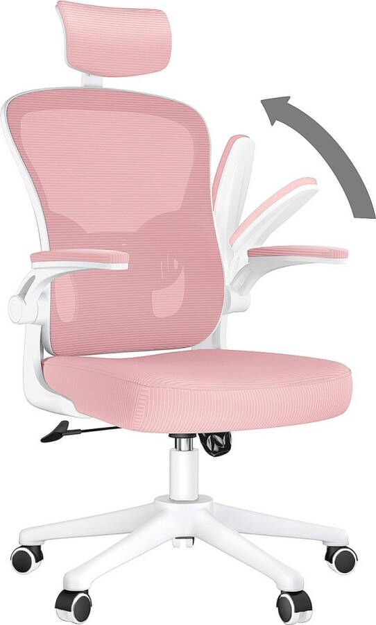 BIGZZIA Bureaustoel Ergonomische Fauteuil met 2D Armleggers Hoogte Hoofdsteun Lendensteun Verstelbare Rugleuning Roze