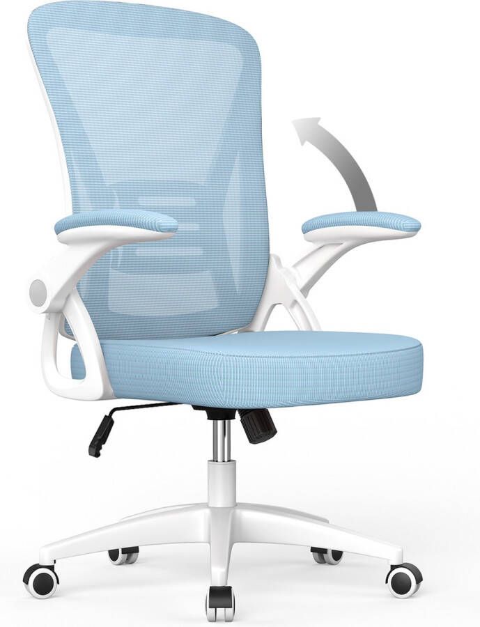 BIGZZIA Bureaustoel Ergonomische Stoel Fauteuil met 90° opklapbare armleuning Lendensteun In hoogte verstelbaar Blauw