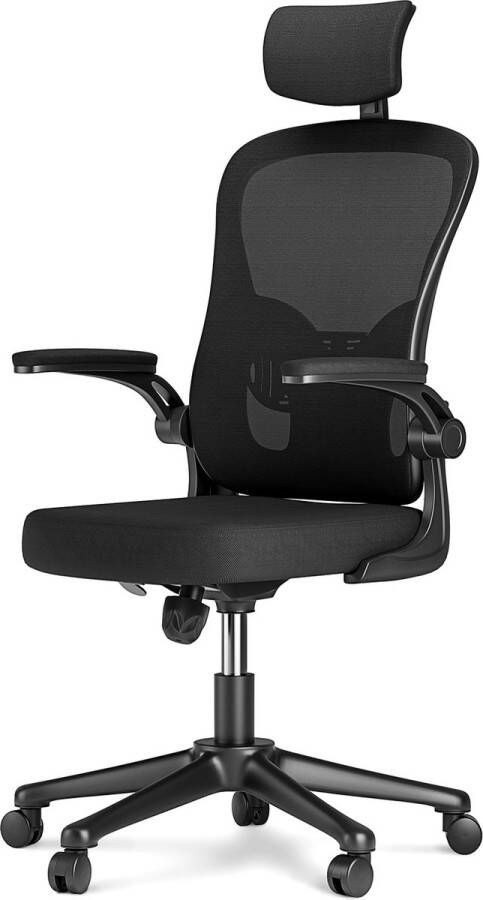BIGZZIA Bureaustoel Ergonomische Stoel met 2D Armleuningen Hoogte Hoofdsteun Lendensteun Verstelbare Rugleuning Zwart