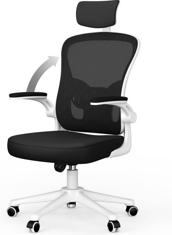 BIGZZIA Bureaustoel Ergonomische Stoel met 2D Armleuningen Hoogte Hoofdsteun Lendensteun Verstelbare Rugleuning Wit