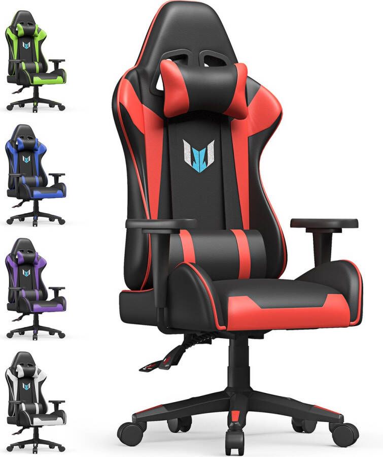BIGZZIA Ergonomische Gamer Stoel Gamer Stoel met Hoofdsteun en Lendensteunkussen Kantelen 90°-155° Zwart en Rood