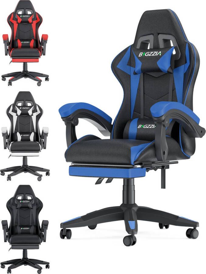 BIGZZIA Ergonomische gamerstoel Bureaustoel Met hoofdsteun lendensteun en voetensteun In hoogte verstelbaar