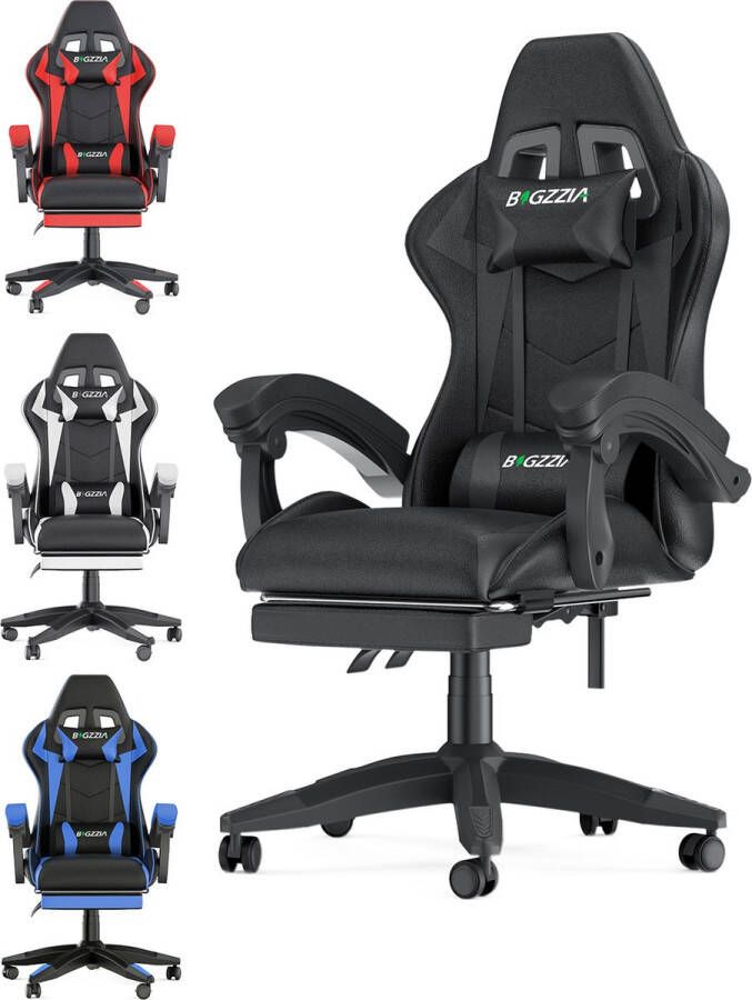 BIGZZIA Ergonomische gamerstoel Bureaustoel Met hoofdsteun lendensteun en voetensteun In hoogte verstelbaar