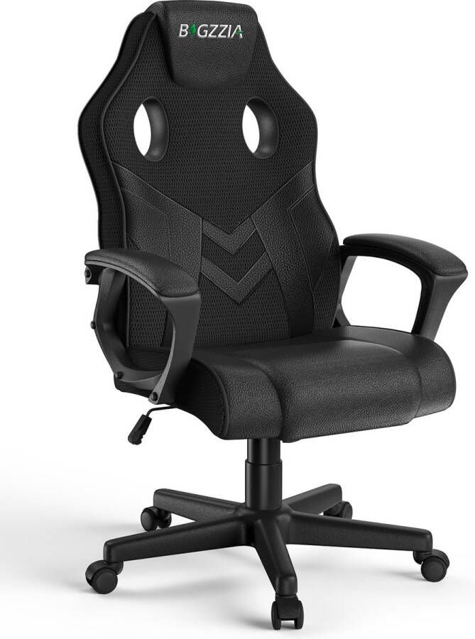 BIGZZIA Liggende bureaustoel Gamer In Hoogte Verstelbare Stoel met ademende rugleuning en comfortabele hoofdsteun Zwart