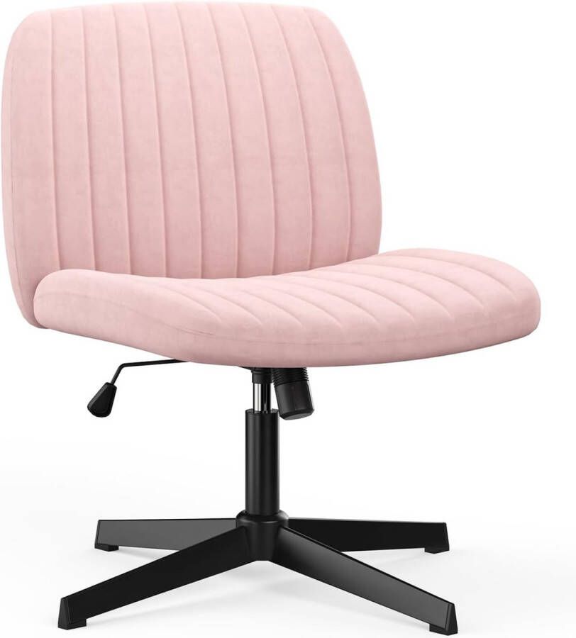 BIGZZIA Roze fluwelen stoel draaibare zitting Scandinavische eetkamerstoelen Chique elegantie Zwarte metalen poten Eetkamer studeerkamer woonkamer