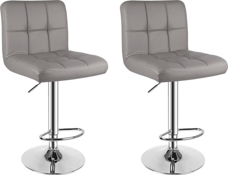 Barkrukken Set van 2 Barkruk Barstoel Keukenstoel 360° Draaibaar Verstelbare Hoogte 20cm met Rugleuning en Voetsteun Grijs