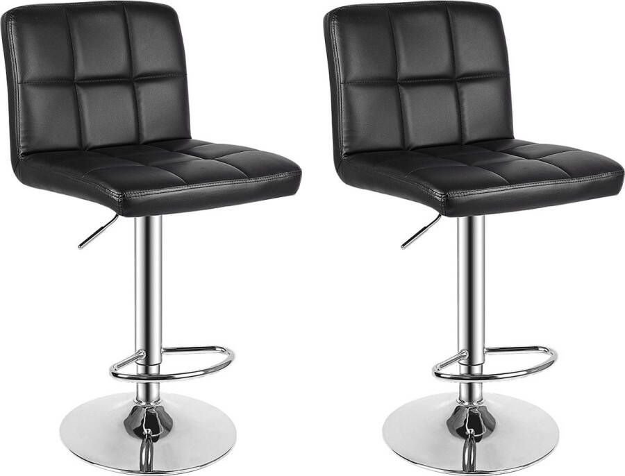 Barkrukken Set van 2 Barkruk Barstoel Keukenstoel 360° Draaibaar In hoogte verstelbaar met rugleuning en voetensteun Zwart