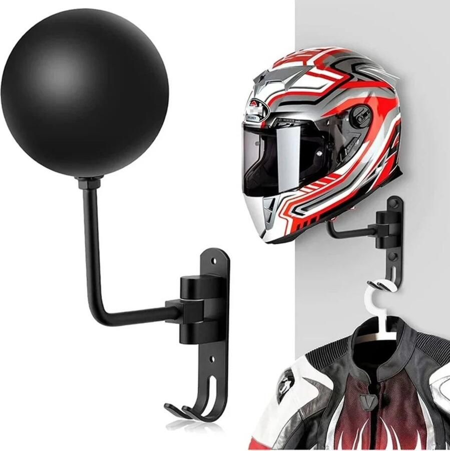 Bimivo Helmhouder Helm Wandhouder Helmhouder Muur Helmhouder Voor Scooter Motorhelm Houder Helm Opbergrek Helm kapstok inc. 2 haakjes voor motorkleding- Zwart