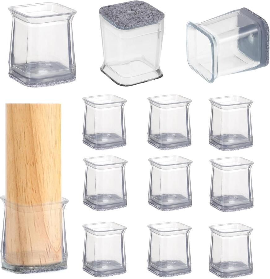 Bingfing 40 stuks stoelpootdoppen vierkant voor stoelpoten 19-26 mm siliconen stoelpootdoppen viltdoppen voor stoelen meubels ter vermindering van lawaai en vloerbescherming