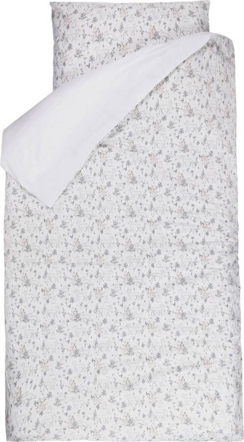 BINK Bedding Dekbedovertrek Bas junior 120 x 150 cm kussensloop 60 x 70 cm konijn hert vos vogel bosdieren dierenprint juniorbed peuterbed zwart grijs taupe wit junior peuter