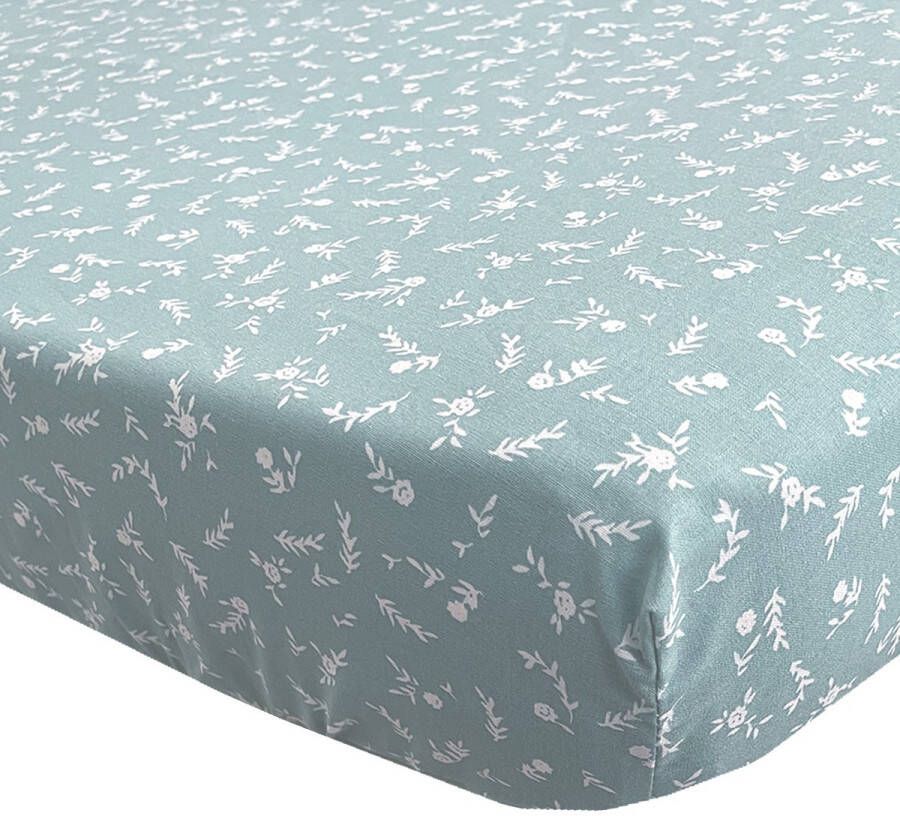 BINK Bedding Hoeslaken Jasmijn 70 x 150 cm juniorbed peuterbed kinderkamer bloemen millfleur groen wit