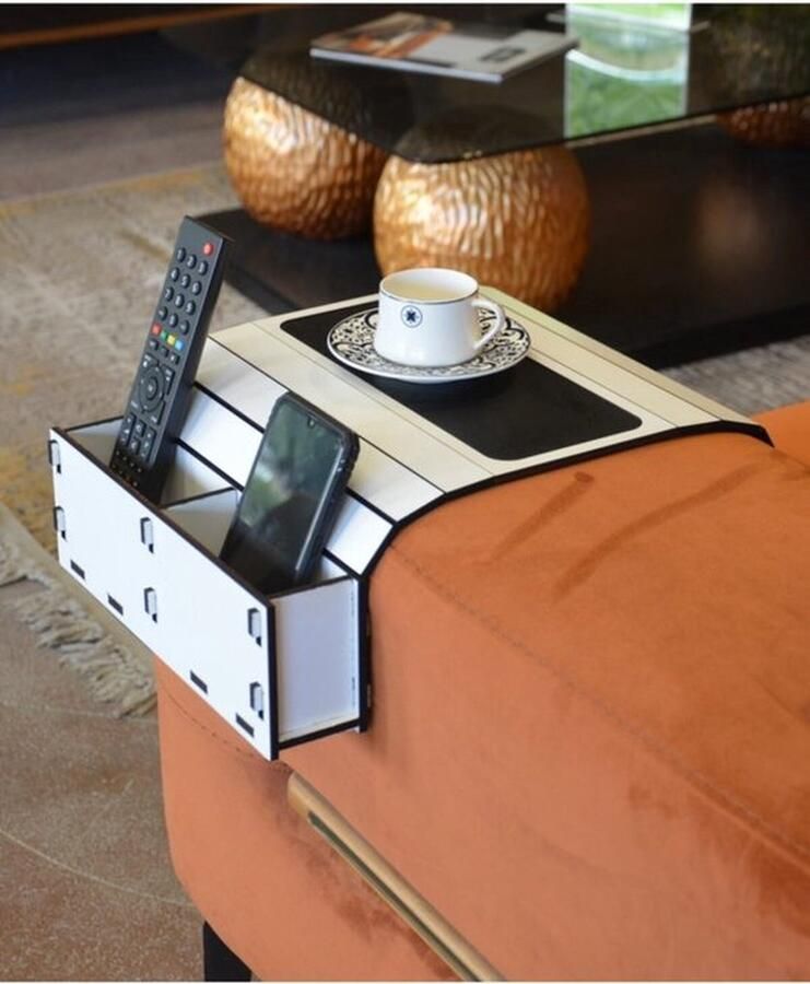 Bino Houten Opklapbare Salontafel met Armleuning Draagbare Hoofdsteuntafel Bijzettafel met Afstandsbediening Wit 28 x 50 cm