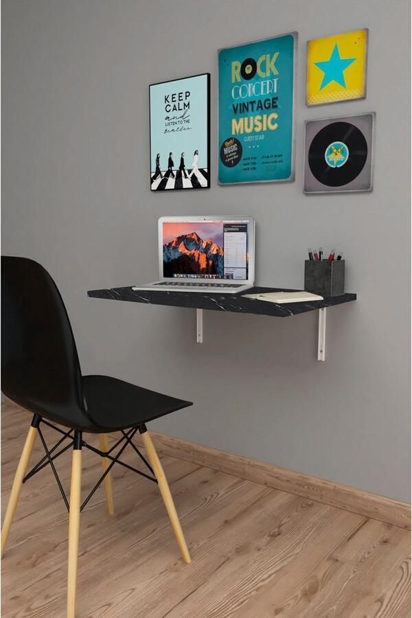 Bino Nestly 72x45 cm Klaptafel Wandtafel Keukentafel Balkontafel Bureau Mdf Zwart en Marmer - Foto 2