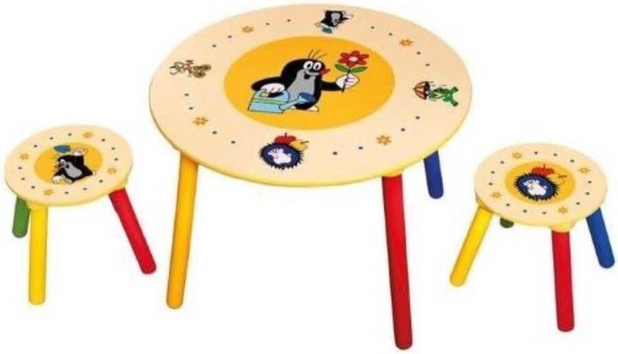 Bino Houten kindertafel met 2 Krukjes met de kleine mol Little Mole kinder tafel met stoeltjes stoel kruk - Foto 1